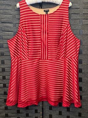 Torrid Red/Maroon Shadow Striped Sleeveless Peplum Top Blouse
